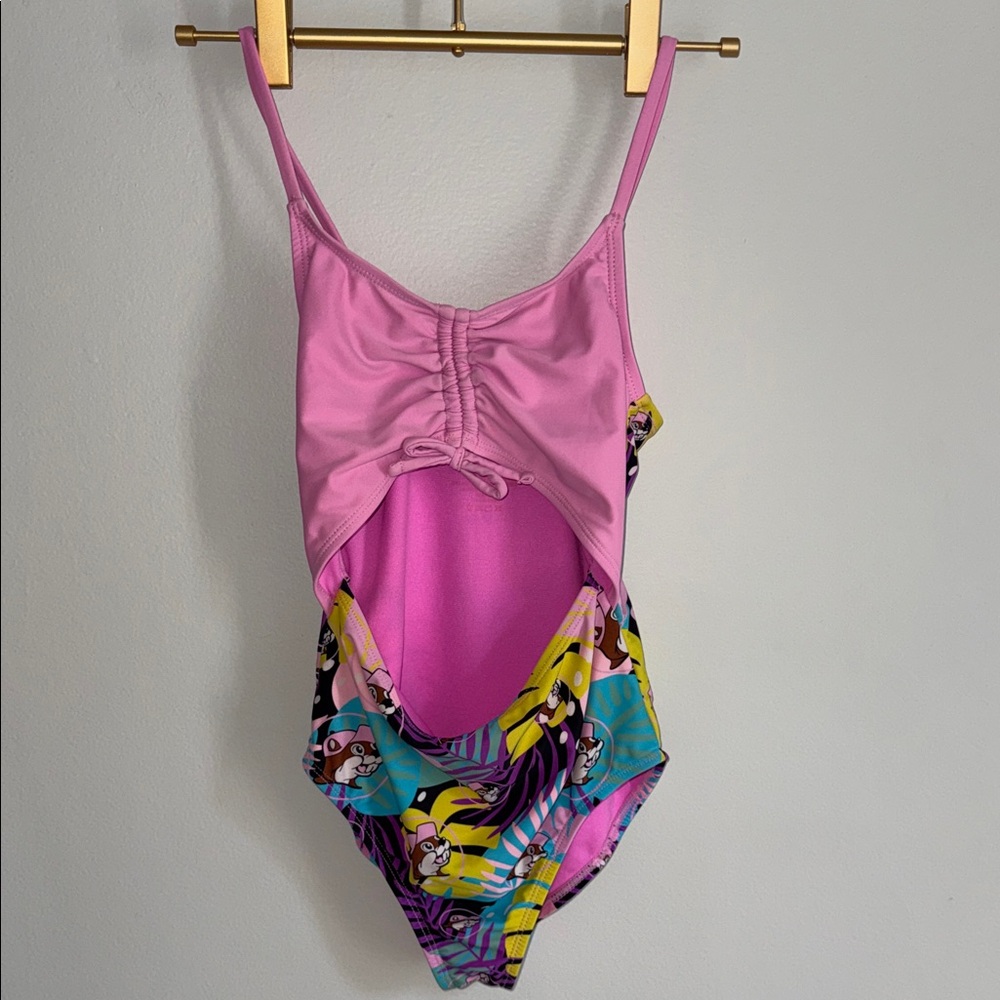 BUC-EE’S Girls Medium Pink One-Piece Swimsuit with Tropical Print